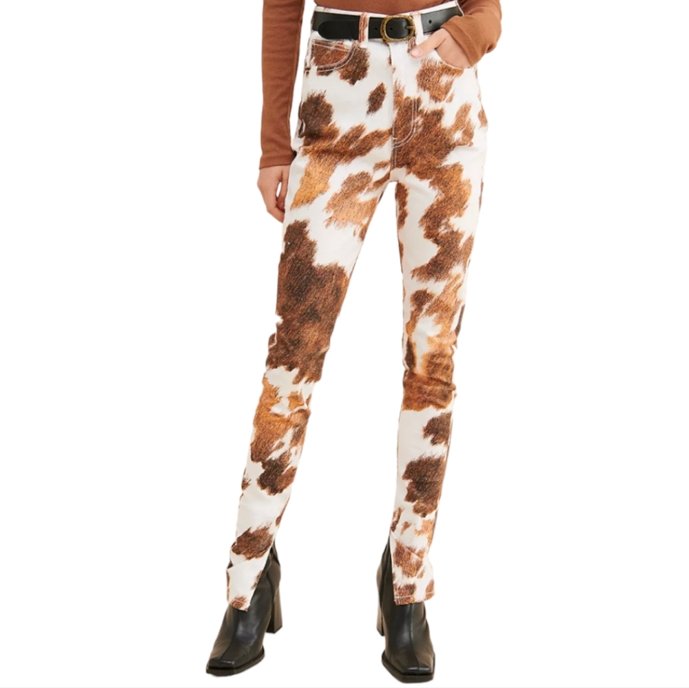 WeWoreWhat Stiletto Jeans - High Waist Skinny Pants -  Cow Print